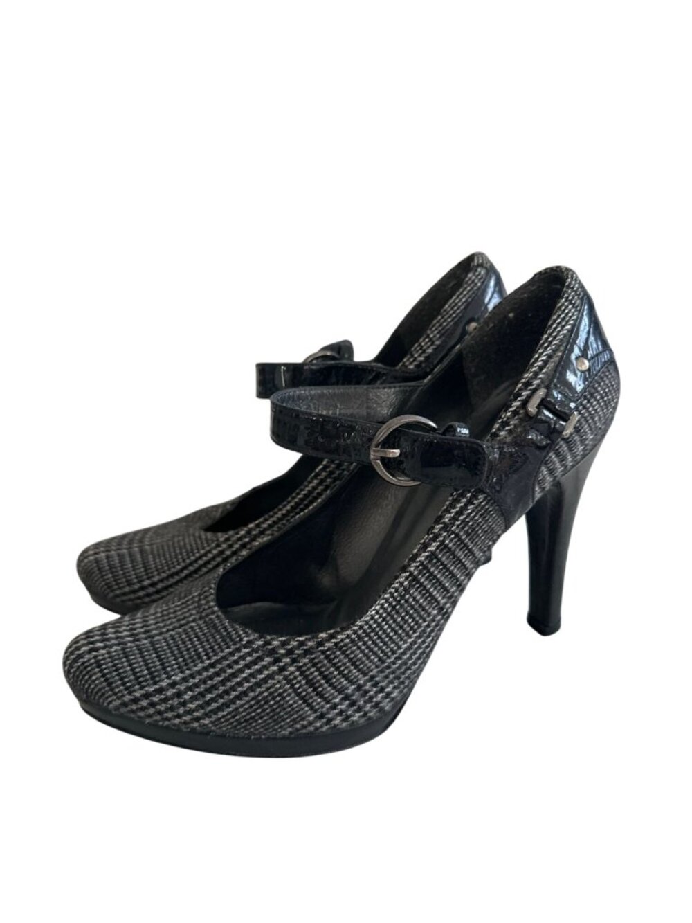 STUART WEITZMAN Glenplaid Gray Black Mary Janes Heels Size 7.5 - Picture 3 of 10